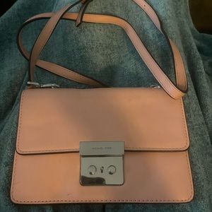 Authentic Mauve/light pink leather Michael Kors crossbody….silver accents
